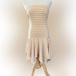 Y2K Rainbow Striped Strapless Asymmetrical Dress (S)